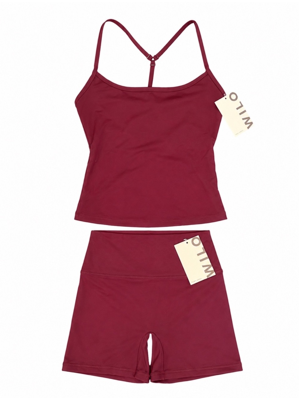 Wilo The Label Longline Cami & Biker Short Set Burgundy XS NWT